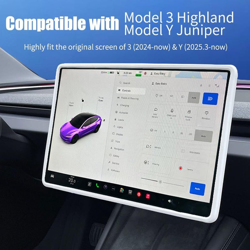 Yeapop 2Pcs Silicone Protector Frames of Screen and Rear View Mirror for Tesla Model 3 2024 Highland and Model Y 2025 Juniper. (White) - Image 2
